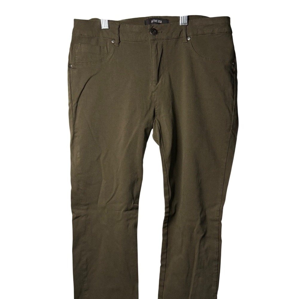 Active USA Women's Large Army Green Slim Stretch Casual Pants Functional Style